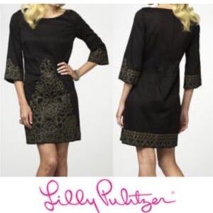 Lilly Pulitzer Shauna black tunic mini dress with gold embroidery size 12